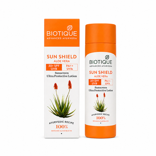 Солнцезащитный лосьон для лица Алое Вера, 120мл, Biotique Sun shield Lotion Aloe Vera 30+SPF UVB, PA++ UVA 22011695977 фото