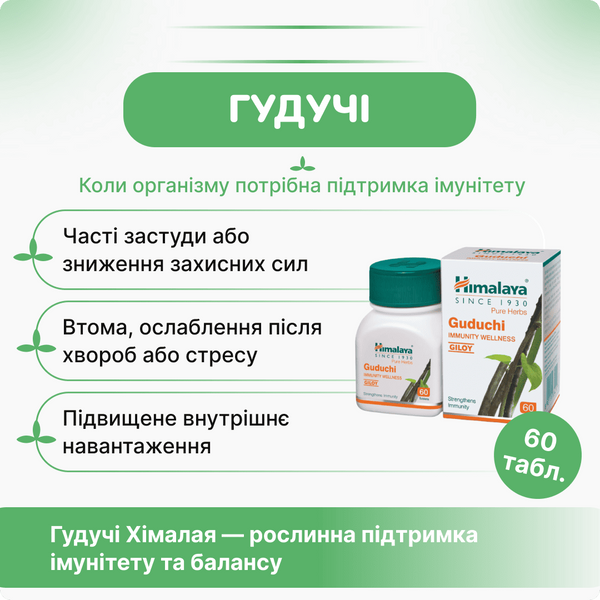 Гудучи Хімалая, 60 таблеток, для підтримки імунітету, Guduchi Himalaya 1819709190 фото