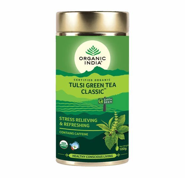 Зелений чай з базиліком Туласі Органік Індія 100г, Tulsi Green Tea Classic Organic India 100g  3235556430 фото