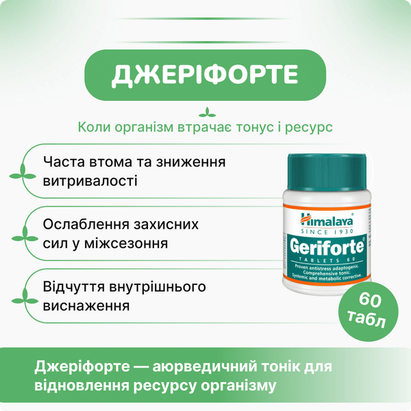 Джерифорте, Герифорте Хималая, 60 таб, укрепление иммунитета, общеукрепляющий, для тонуса, Geriforte Himalaya 1614250460 фото
