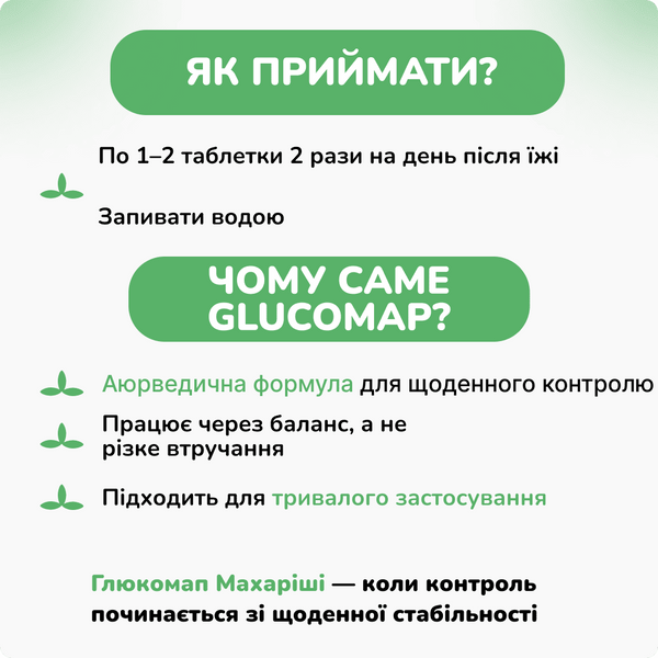 Глюкомап Махаріші Аюрведа,60 таблеток, від діабету, контроль рівня цукру, зниження цукру, Glucomap Marishi 1599560318 фото