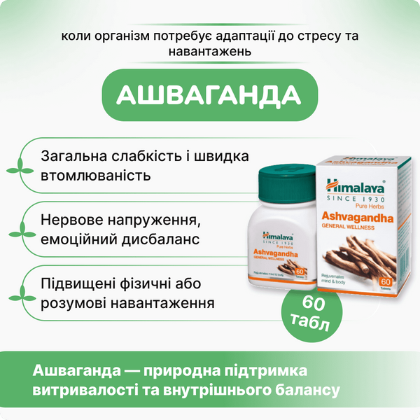 Ашваганда Хималая, 60 таб, Тоник для нервной системы, для сна, от стресса, Ashwagandha Himalaya 1599582052 фото